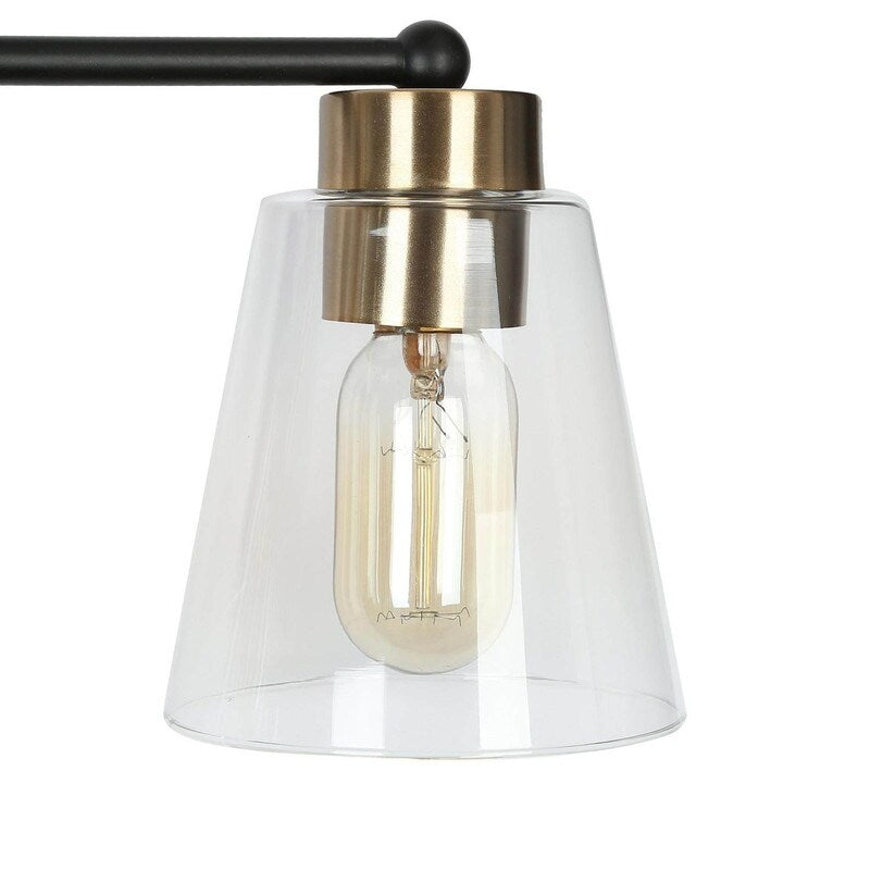 Modern 2-Light Black Gold Bathroom Vanity Light Clear Cone Glass Wall Sconces