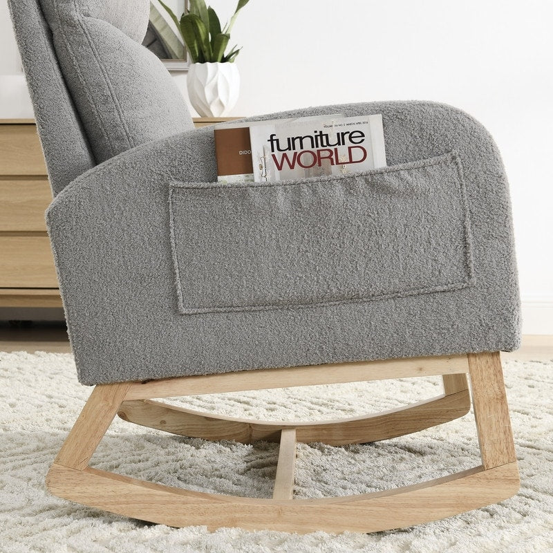 Modern Tufted Accent Rocking Chair, Upholstered Nursery Glider Rocker with High Backrest for Baby and Kids