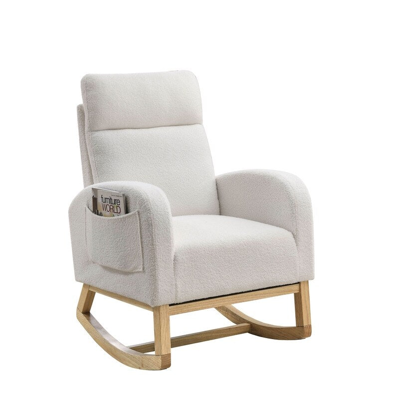 Modern Tufted Accent Rocking Chair, Upholstered Nursery Glider Rocker with High Backrest for Baby and Kids
