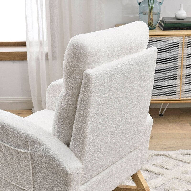 Modern Tufted Accent Rocking Chair, Upholstered Nursery Glider Rocker with High Backrest for Baby and Kids