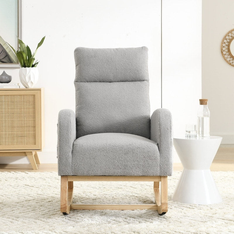 Modern Tufted Accent Rocking Chair, Upholstered Nursery Glider Rocker with High Backrest for Baby and Kids