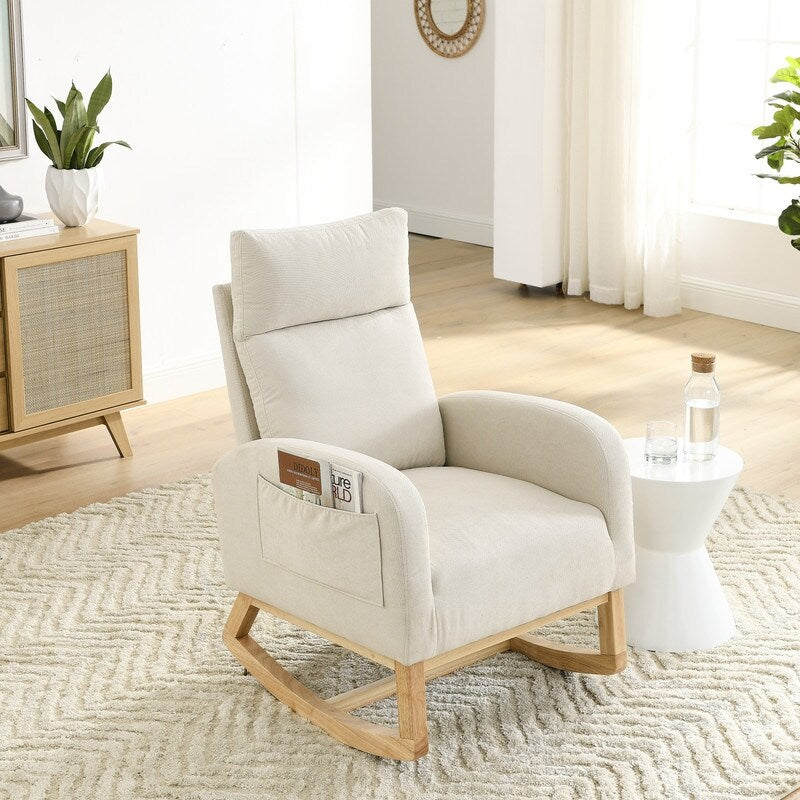 Modern Tufted Accent Rocking Chair, Upholstered Nursery Glider Rocker with High Backrest for Baby and Kids
