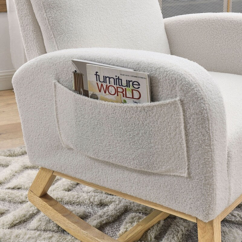 Modern Tufted Accent Rocking Chair, Upholstered Nursery Glider Rocker with High Backrest for Baby and Kids