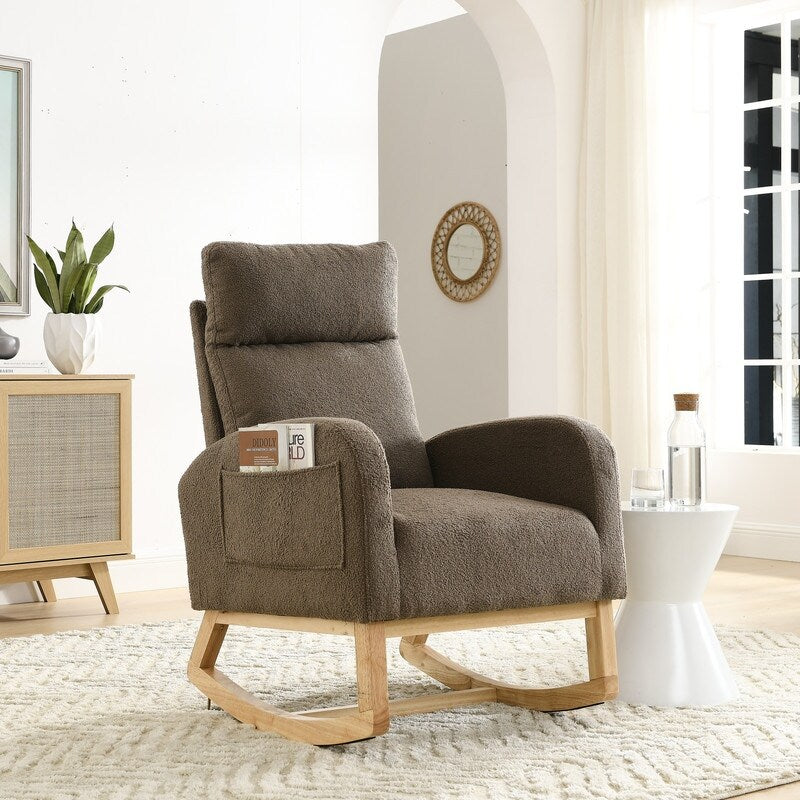 Modern Tufted Accent Rocking Chair, Upholstered Nursery Glider Rocker with High Backrest for Baby and Kids