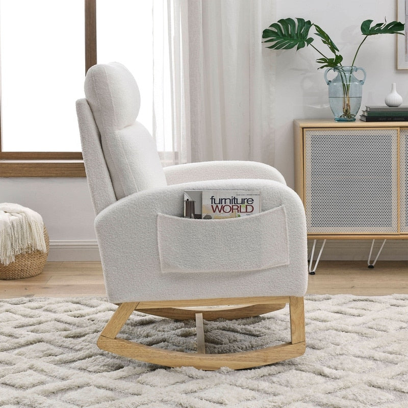 Modern Tufted Accent Rocking Chair, Upholstered Nursery Glider Rocker with High Backrest for Baby and Kids