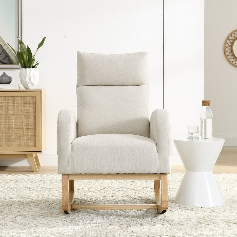 Modern Tufted Accent Rocking Chair, Upholstered Nursery Glider Rocker with High Backrest for Baby and Kids