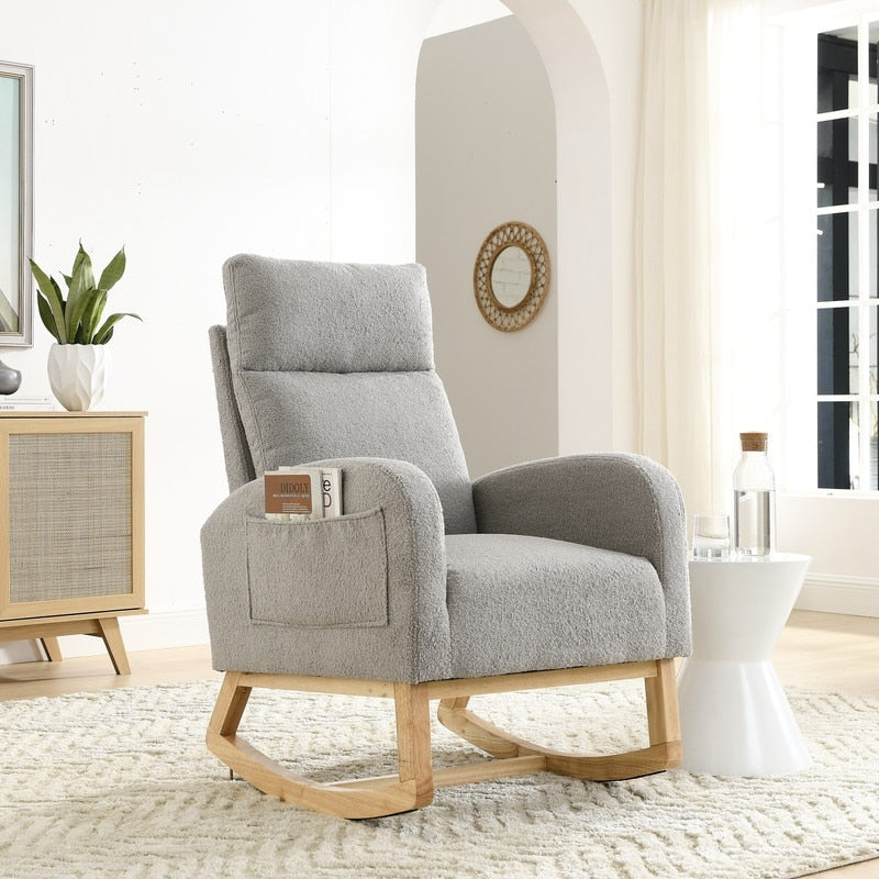 Modern Tufted Accent Rocking Chair, Upholstered Nursery Glider Rocker with High Backrest for Baby and Kids