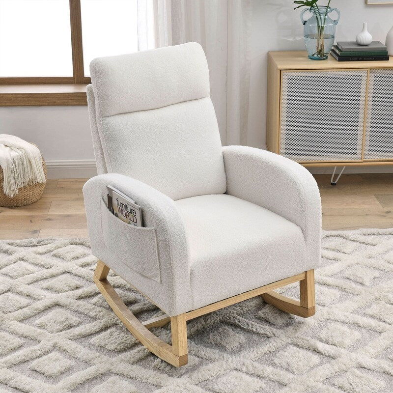 Modern Tufted Accent Rocking Chair, Upholstered Nursery Glider Rocker with High Backrest for Baby and Kids