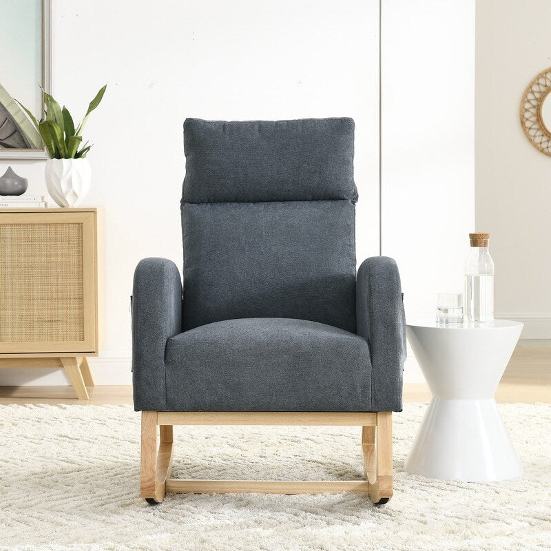 Modern Tufted Accent Rocking Chair, Upholstered Nursery Glider Rocker with High Backrest for Baby and Kids