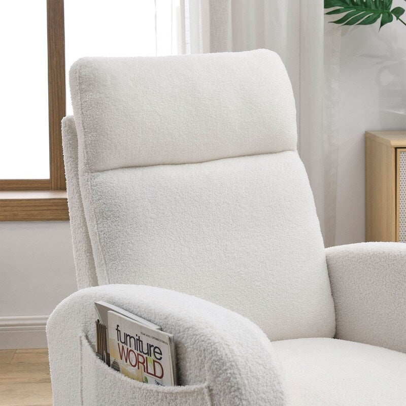 Modern Tufted Accent Rocking Chair, Upholstered Nursery Glider Rocker with High Backrest for Baby and Kids