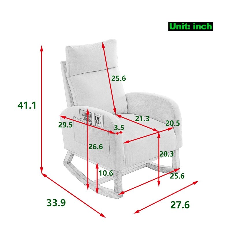 Modern Tufted Accent Rocking Chair, Upholstered Nursery Glider Rocker with High Backrest for Baby and Kids