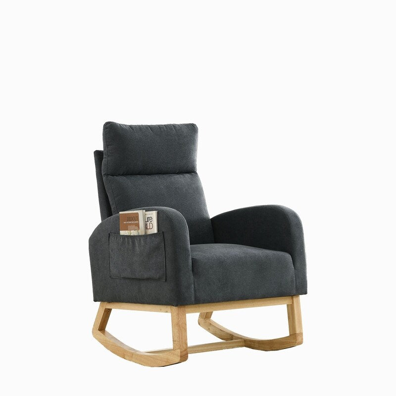 Modern Tufted Accent Rocking Chair, Upholstered Nursery Glider Rocker with High Backrest for Baby and Kids