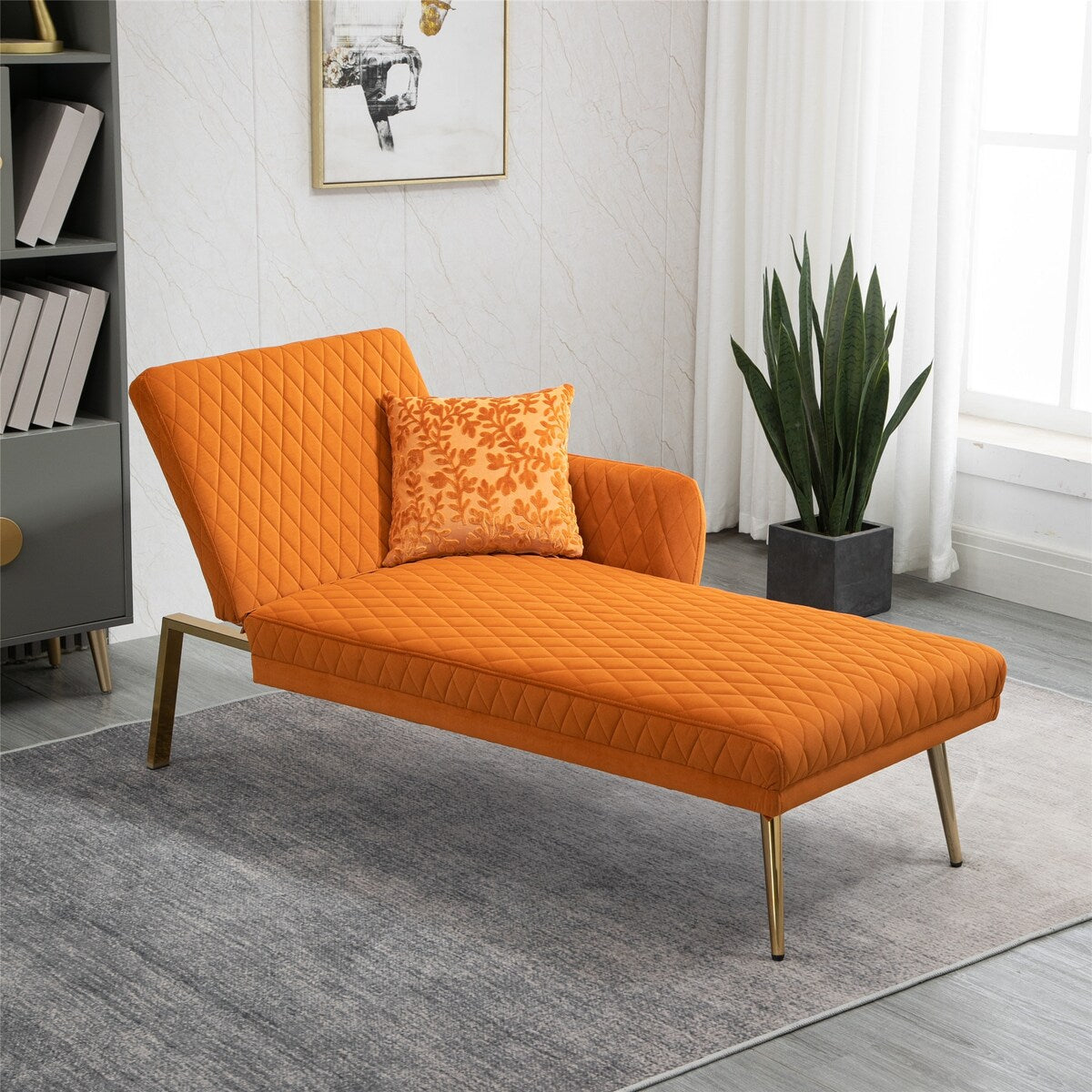 Modern Tufted Chaise Lounge Sofa Living Room Velvet Upholstered Sofa Accent Sofa with Adjustable Headrest and Metal Feet