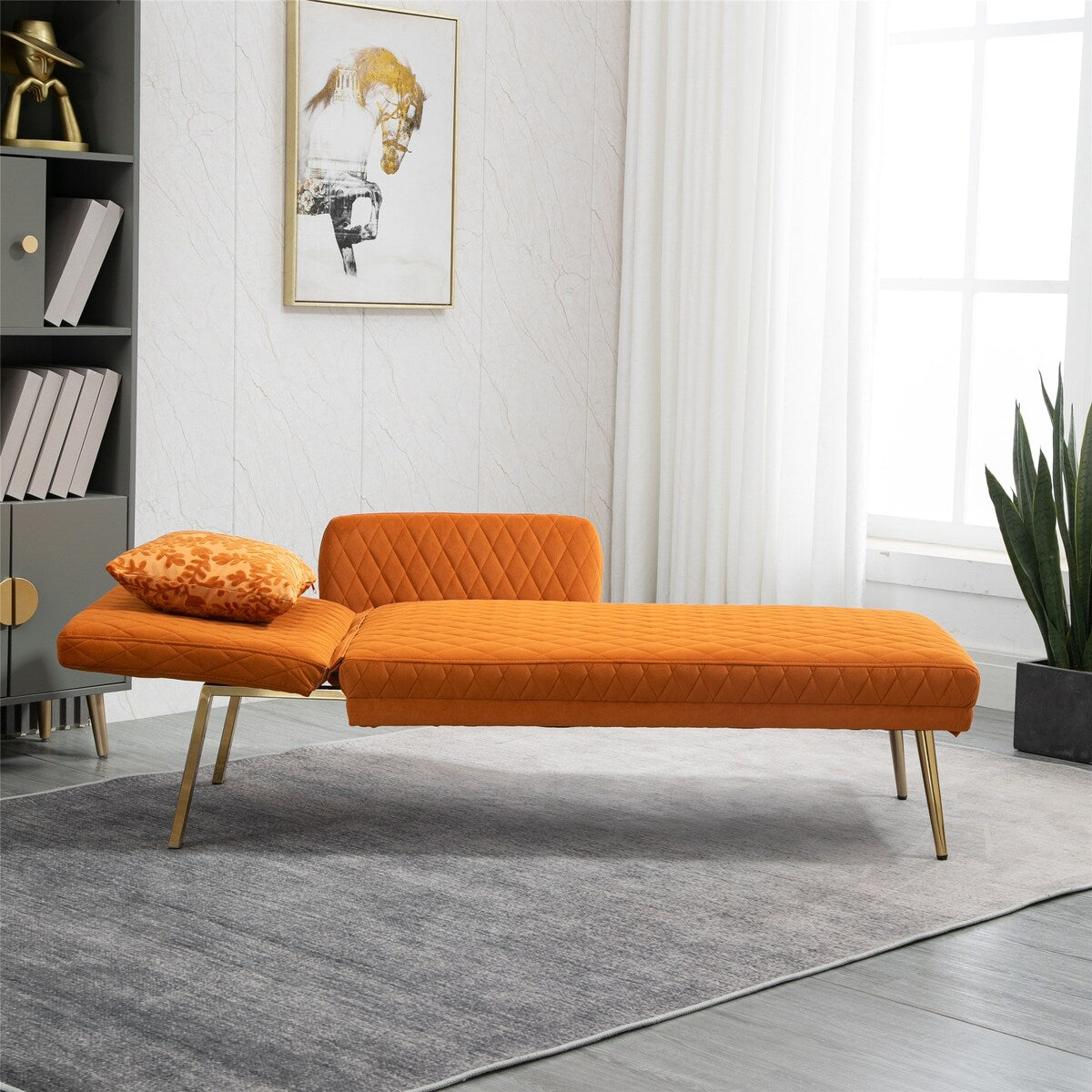 Modern Tufted Chaise Lounge Sofa Living Room Velvet Upholstered Sofa Accent Sofa with Adjustable Headrest and Metal Feet