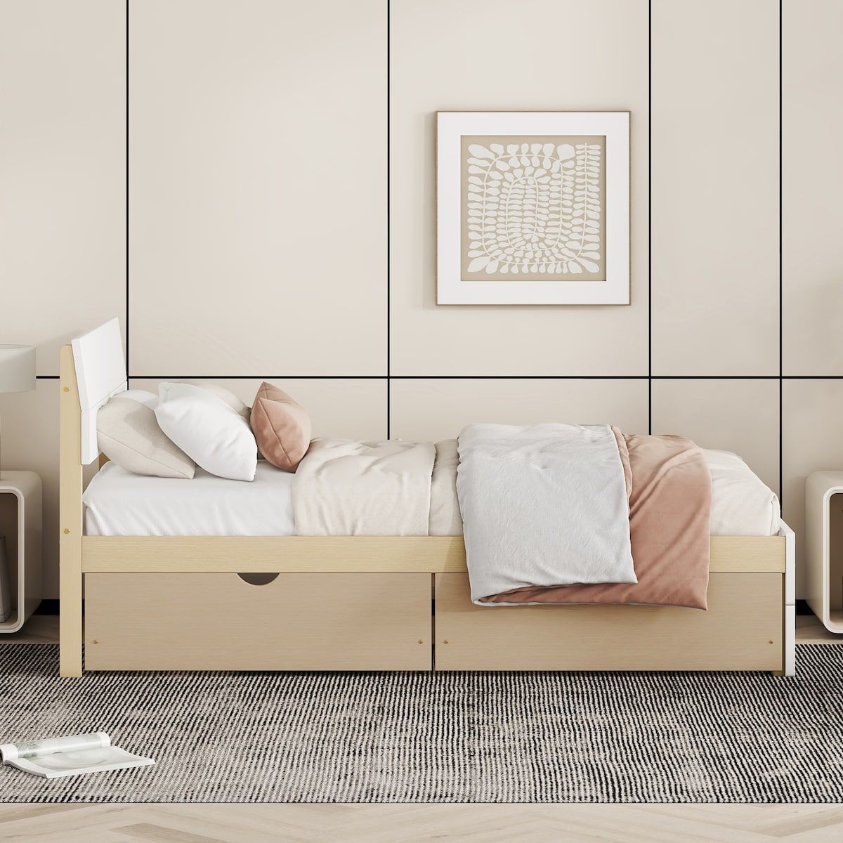Modern Twin Bed Frame With 2 Drawers