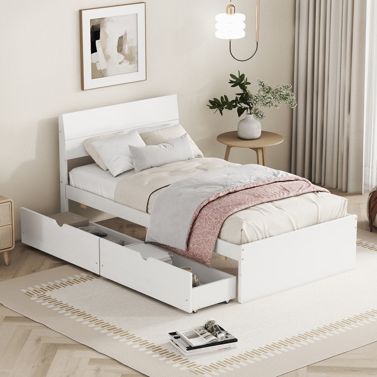 Modern Twin Bed Frame With 2 Drawers