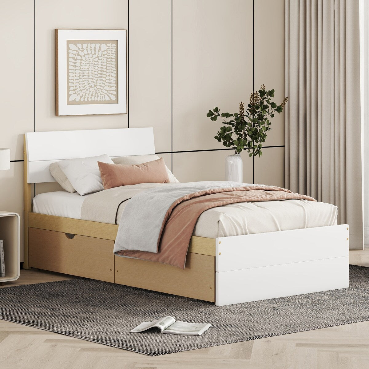 Modern Twin Bed Frame With 2 Drawers