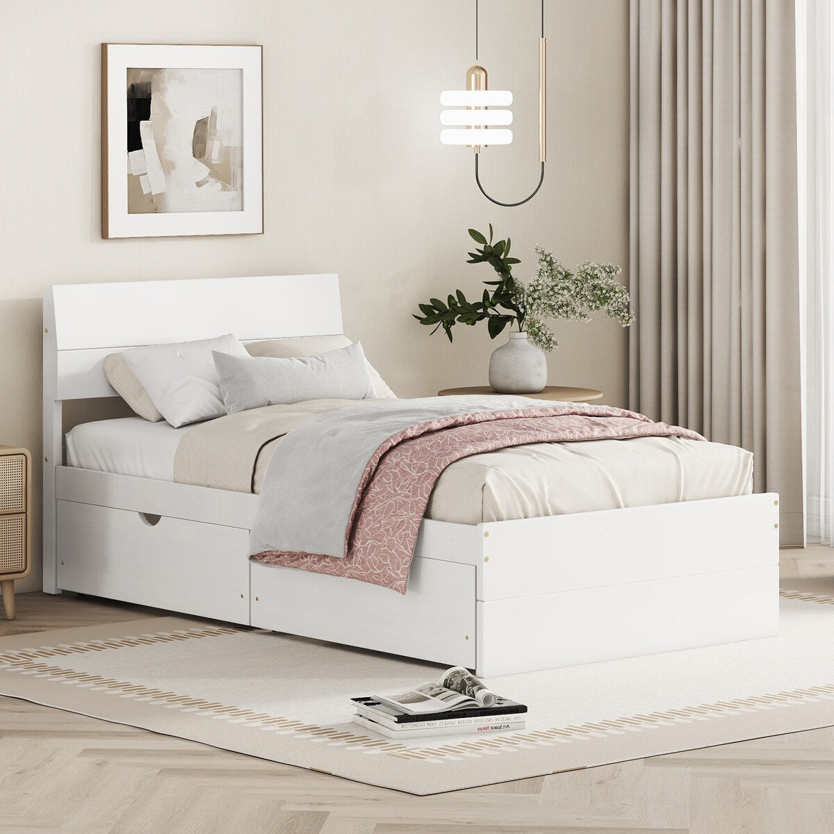 Modern Twin Bed Frame With 2 Drawers