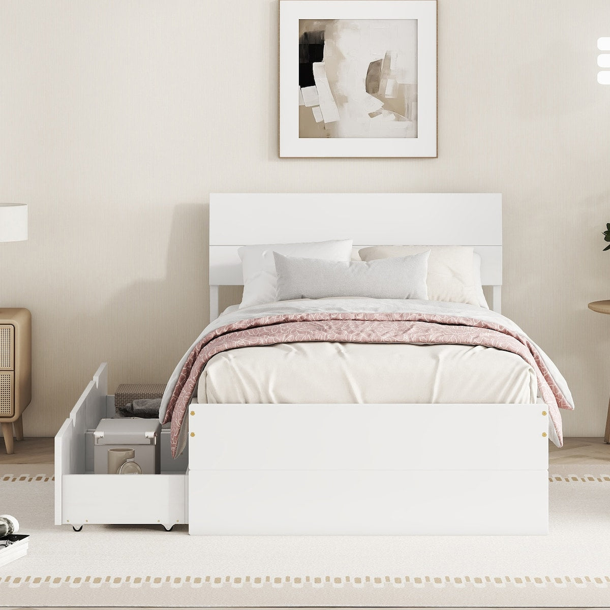Modern Twin Bed Frame With 2 Drawers
