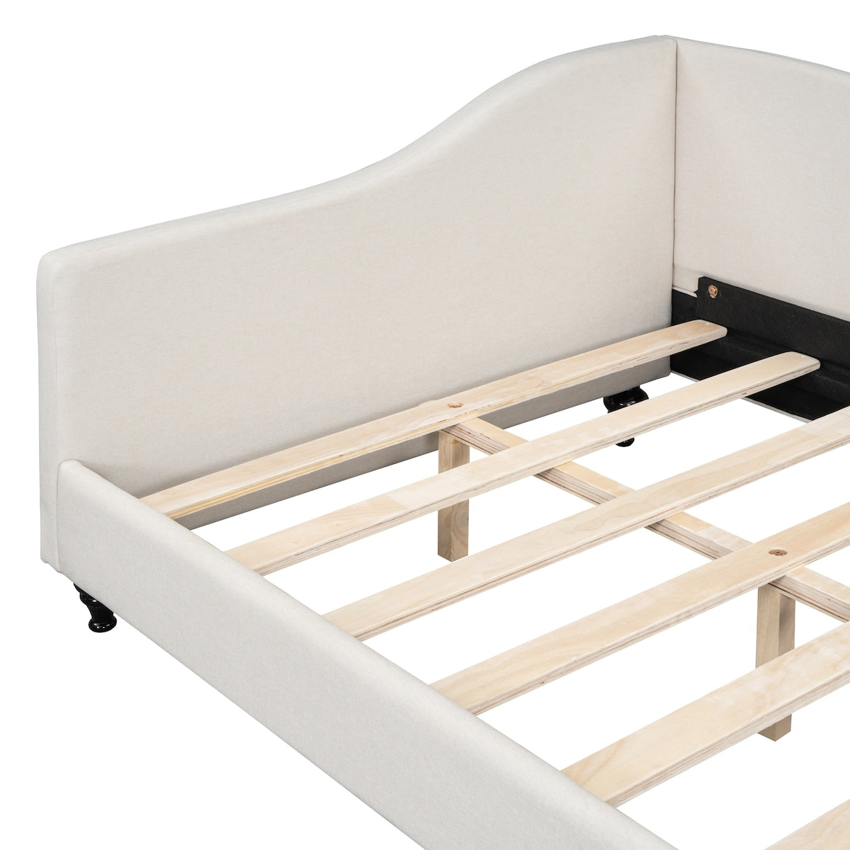 Modern Twin Size L-Shaped Linen Daybed with Solid Wood Legs,Multi-scene Use