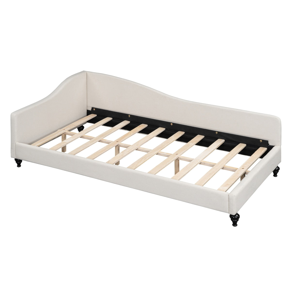 Modern Twin Size L-Shaped Linen Daybed with Solid Wood Legs,Multi-scene Use
