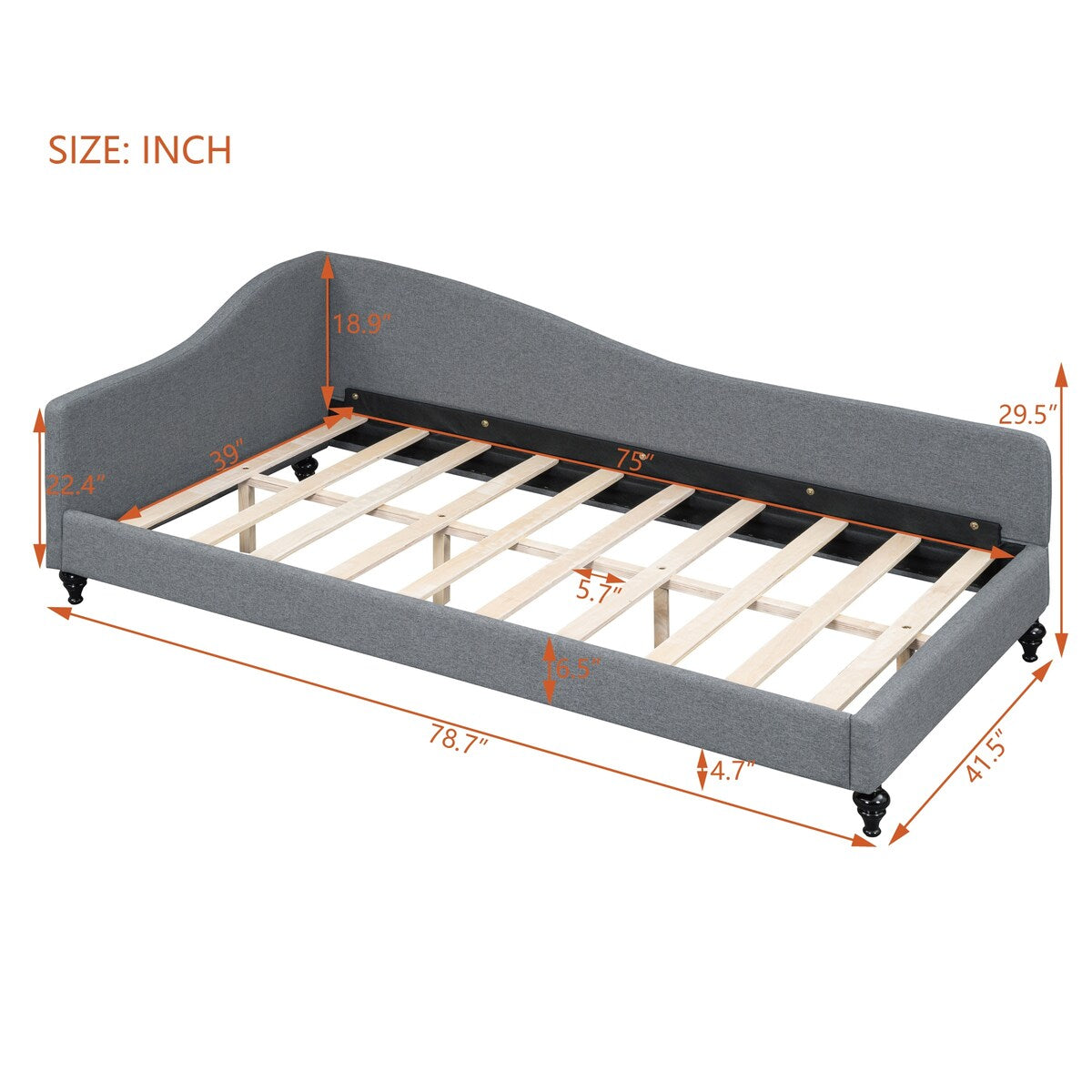 Modern Twin Size L-Shaped Linen Daybed with Solid Wood Legs,Multi-scene Use