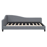 Modern Twin Size L-Shaped Linen Daybed with Solid Wood Legs,Multi-scene Use