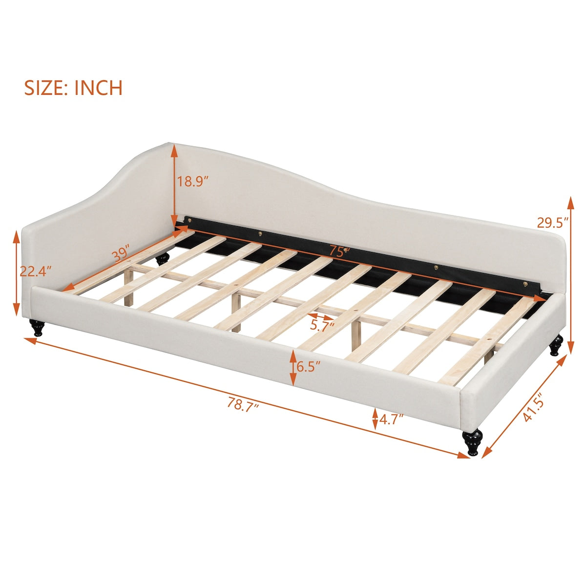 Modern Twin Size L-Shaped Linen Daybed with Solid Wood Legs,Multi-scene Use