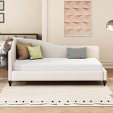 Modern Twin Size L-Shaped Linen Daybed with Solid Wood Legs,Multi-scene Use