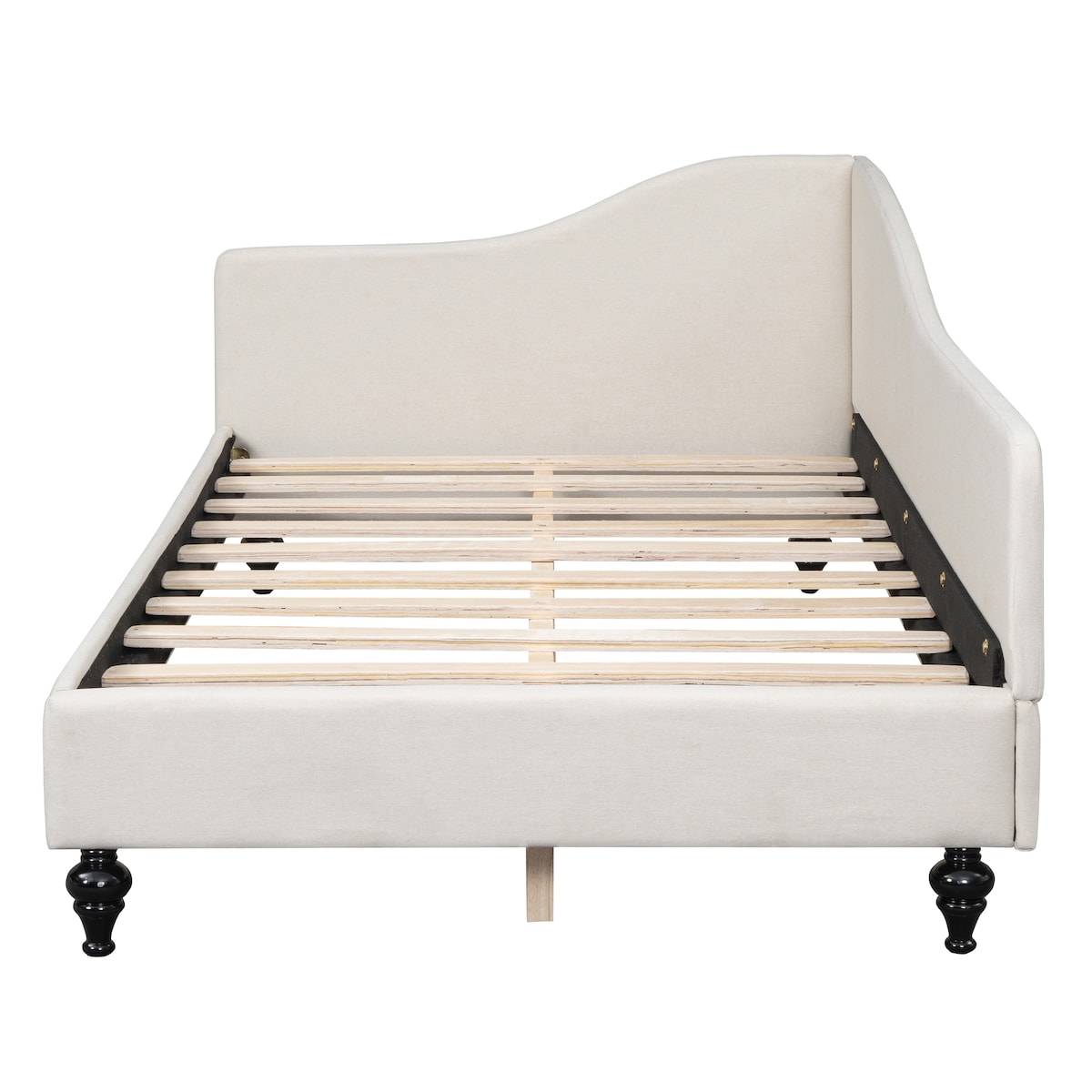 Modern Twin Size L-Shaped Linen Daybed with Solid Wood Legs,Multi-scene Use