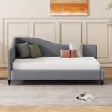 Modern Twin Size L-Shaped Linen Daybed with Solid Wood Legs,Multi-scene Use