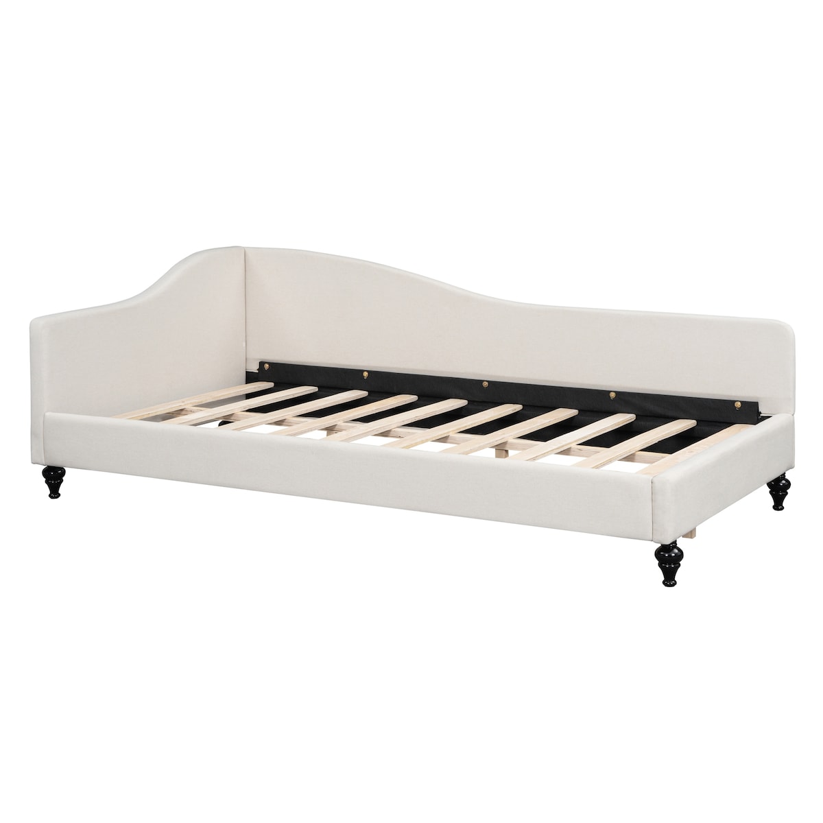 Modern Twin Size L-Shaped Linen Daybed with Solid Wood Legs,Multi-scene Use