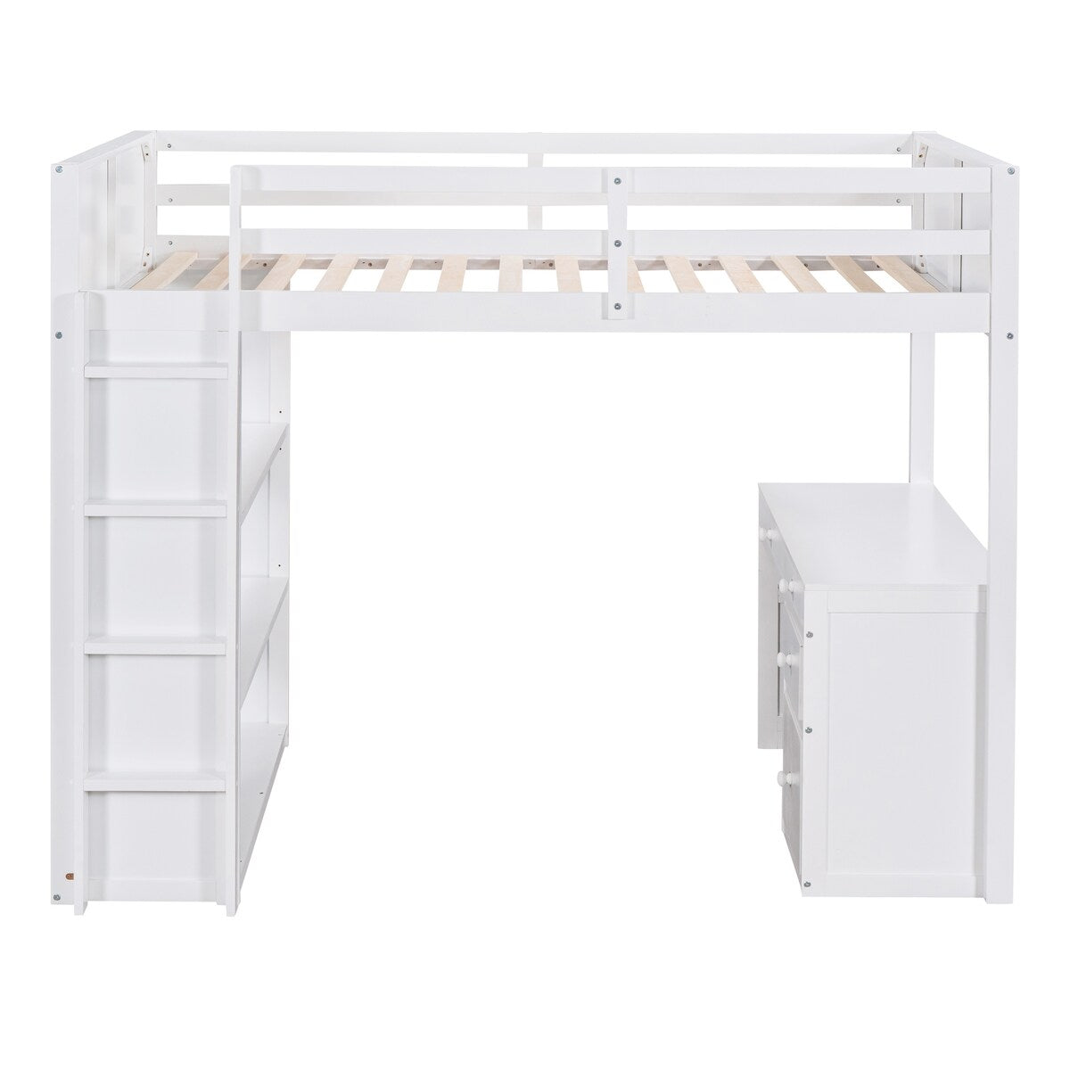 Modern Twin Size Loft Bed With Ladder,Shelves and Desk,Sturdy Construction for Bedroom