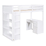 Modern Twin Size Loft Bed With Ladder,Shelves and Desk,Sturdy Construction for Bedroom