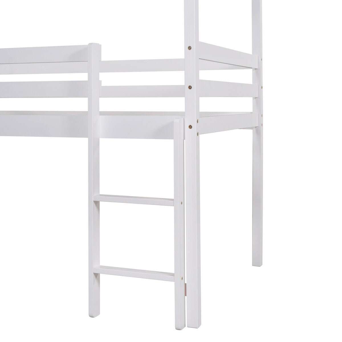 Modern Twin Size Wooden Loft Bed, House Bed with Full Length Guardrail, Built-in Ladder and Slide
