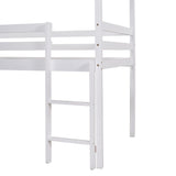 Modern Twin Size Wooden Loft Bed, House Bed with Full Length Guardrail, Built-in Ladder and Slide