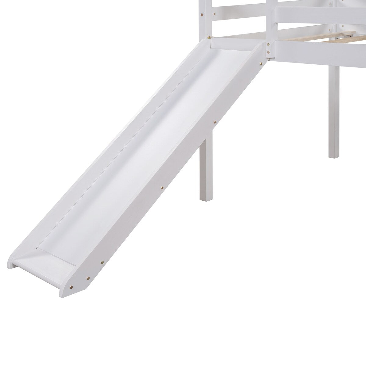 Modern Twin Size Wooden Loft Bed, House Bed with Full Length Guardrail, Built-in Ladder and Slide