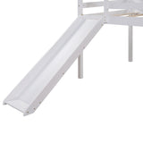 Modern Twin Size Wooden Loft Bed, House Bed with Full Length Guardrail, Built-in Ladder and Slide