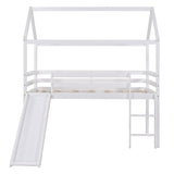 Modern Twin Size Wooden Loft Bed, House Bed with Full Length Guardrail, Built-in Ladder and Slide