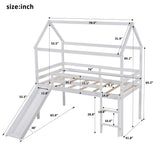 Modern Twin Size Wooden Loft Bed, House Bed with Full Length Guardrail, Built-in Ladder and Slide