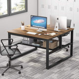 Modern Two Person Computer Desk, 47 x 47 inch Large Office Desk with Storage Shelves