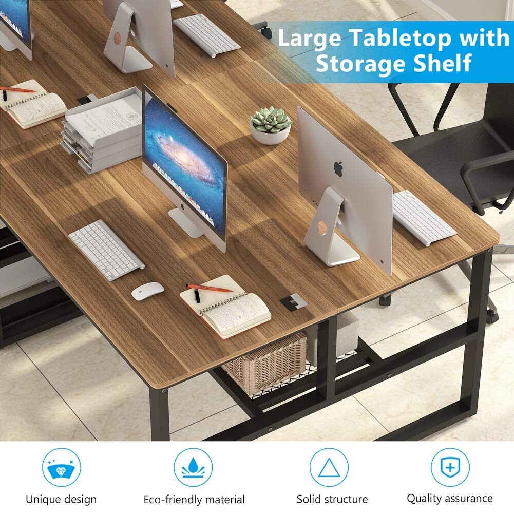 Modern Two Person Computer Desk, 47 x 47 inch Large Office Desk with Storage Shelves