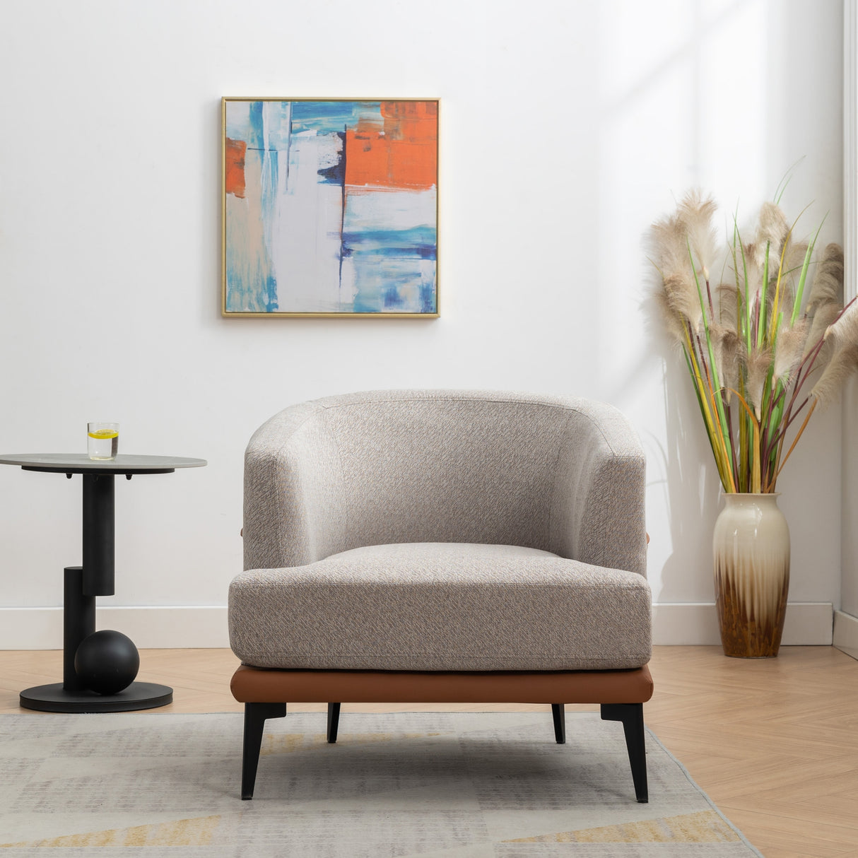 Modern Two-Tone Barrel Fabric Chair, Upholstered Round Armchair For Living Room Bedroom Reading Room, Burnt Orange
