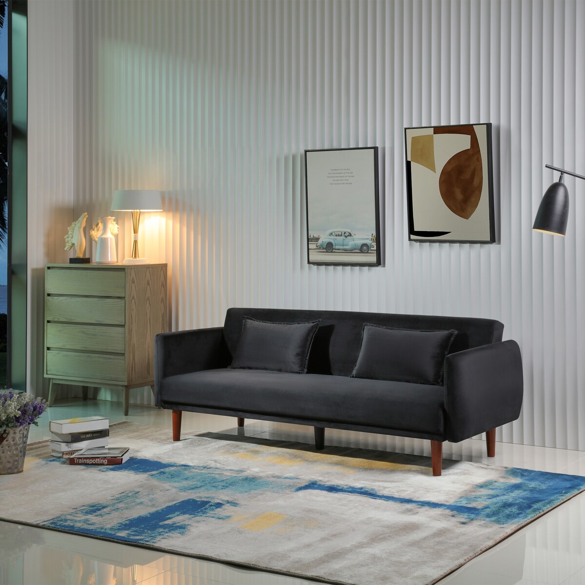 Modern Upholstered 3-Seater Adjustable Backrest Sofa Bed