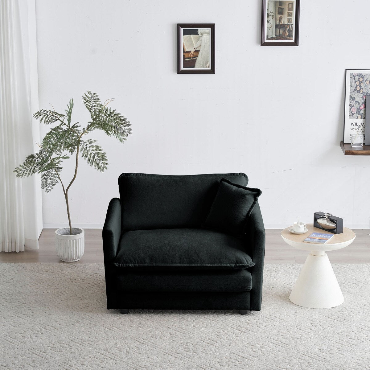 Modern Upholstered Accent Chair Single Sofa Armchair Living Room Chair with 1 Toss Pillow and Deep Seat