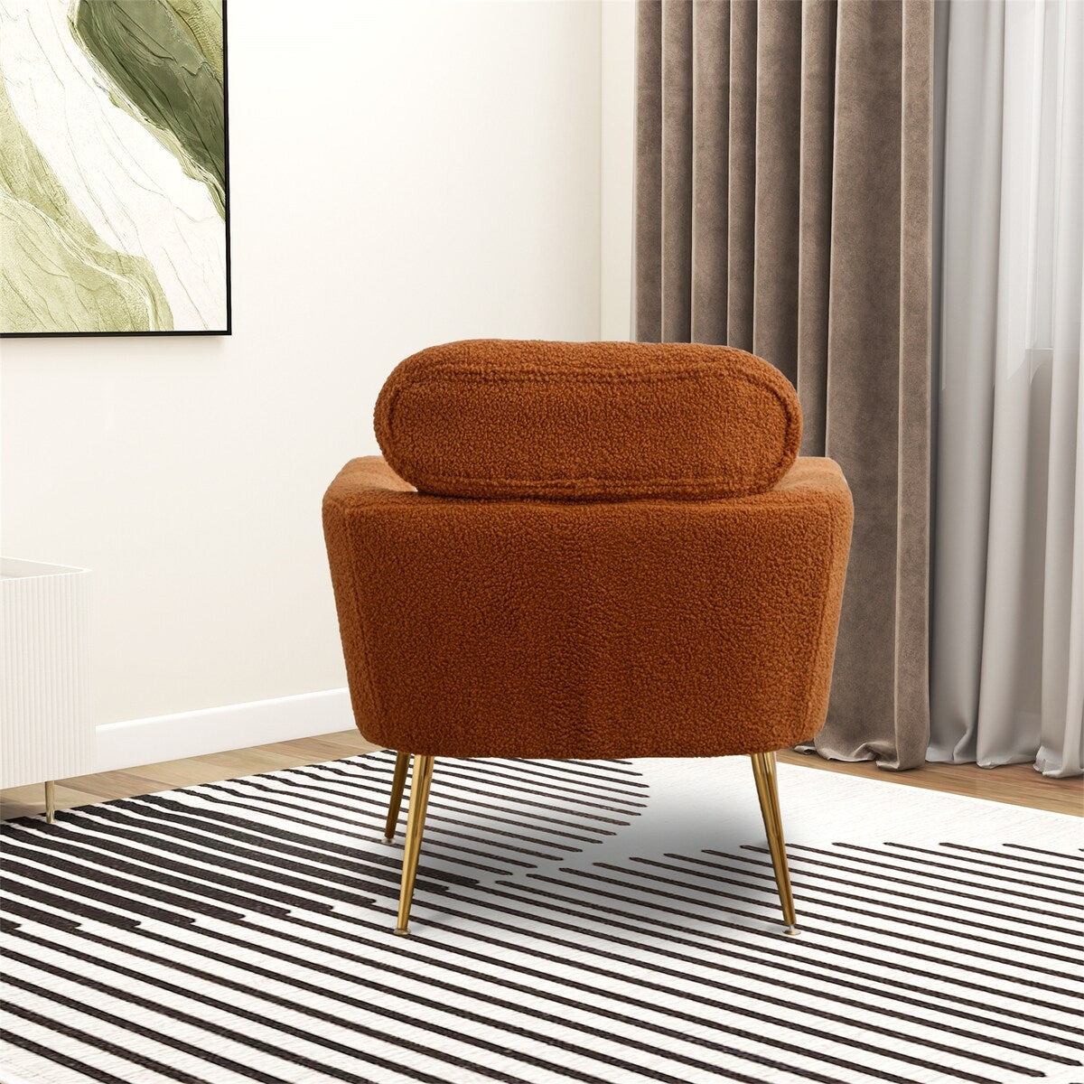 Modern Upholstered Accent Chair with Gold Metal Leg and Throw Pillow