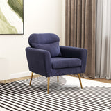 Modern Upholstered Accent Chair with Gold Metal Leg and Throw Pillow