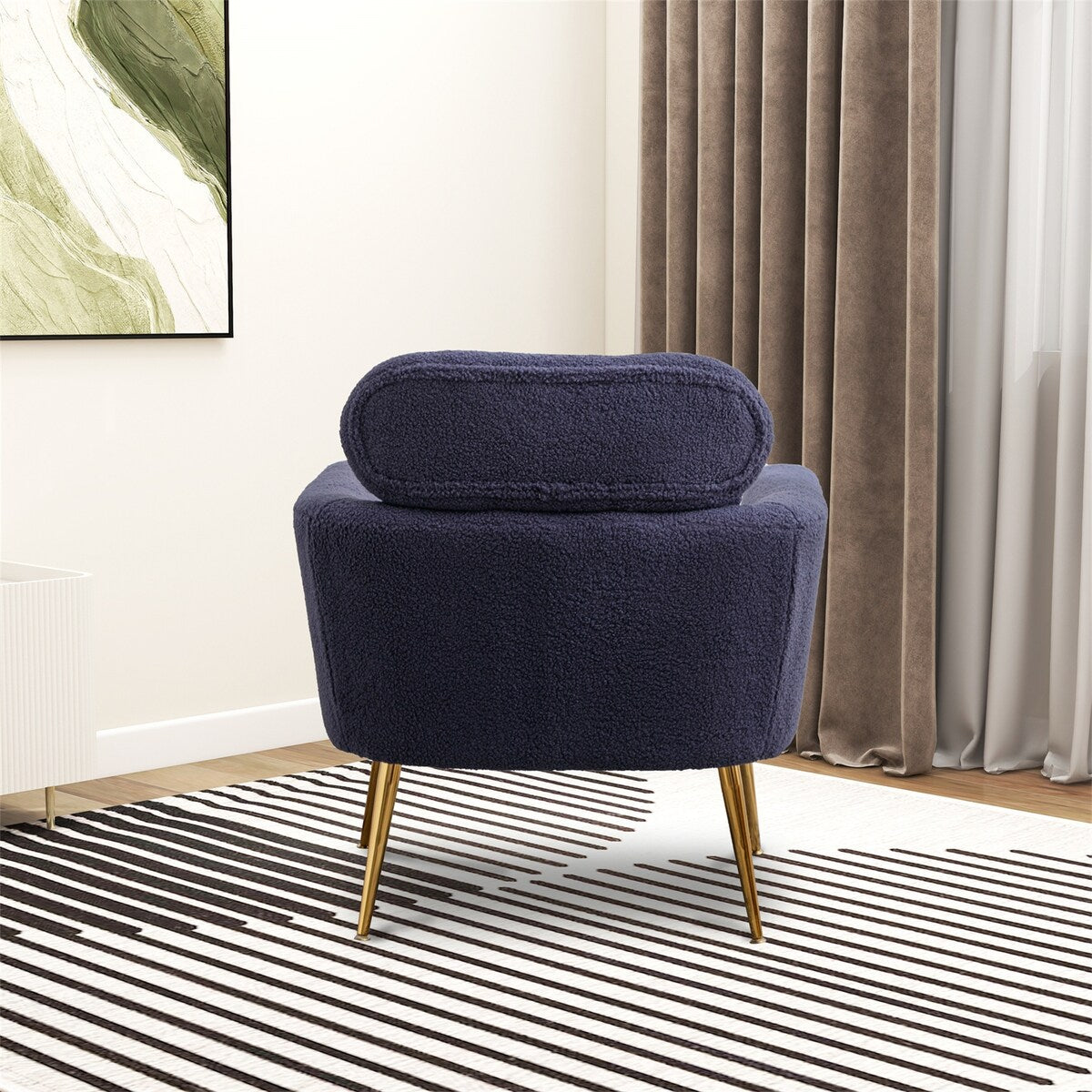Modern Upholstered Accent Chair with Gold Metal Leg and Throw Pillow