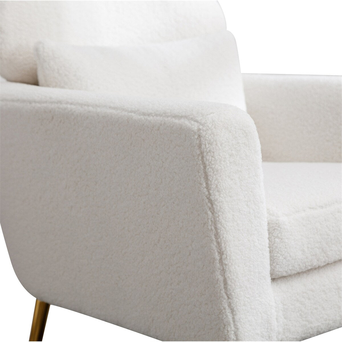 Modern Upholstered Accent Chair with Gold Metal Leg and Throw Pillow