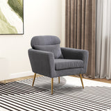 Modern Upholstered Accent Chair with Gold Metal Leg and Throw Pillow